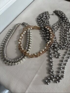 Y2K Bundle Elegant Gold and Silver Pearl tones Multi-Strand Necklace Sets